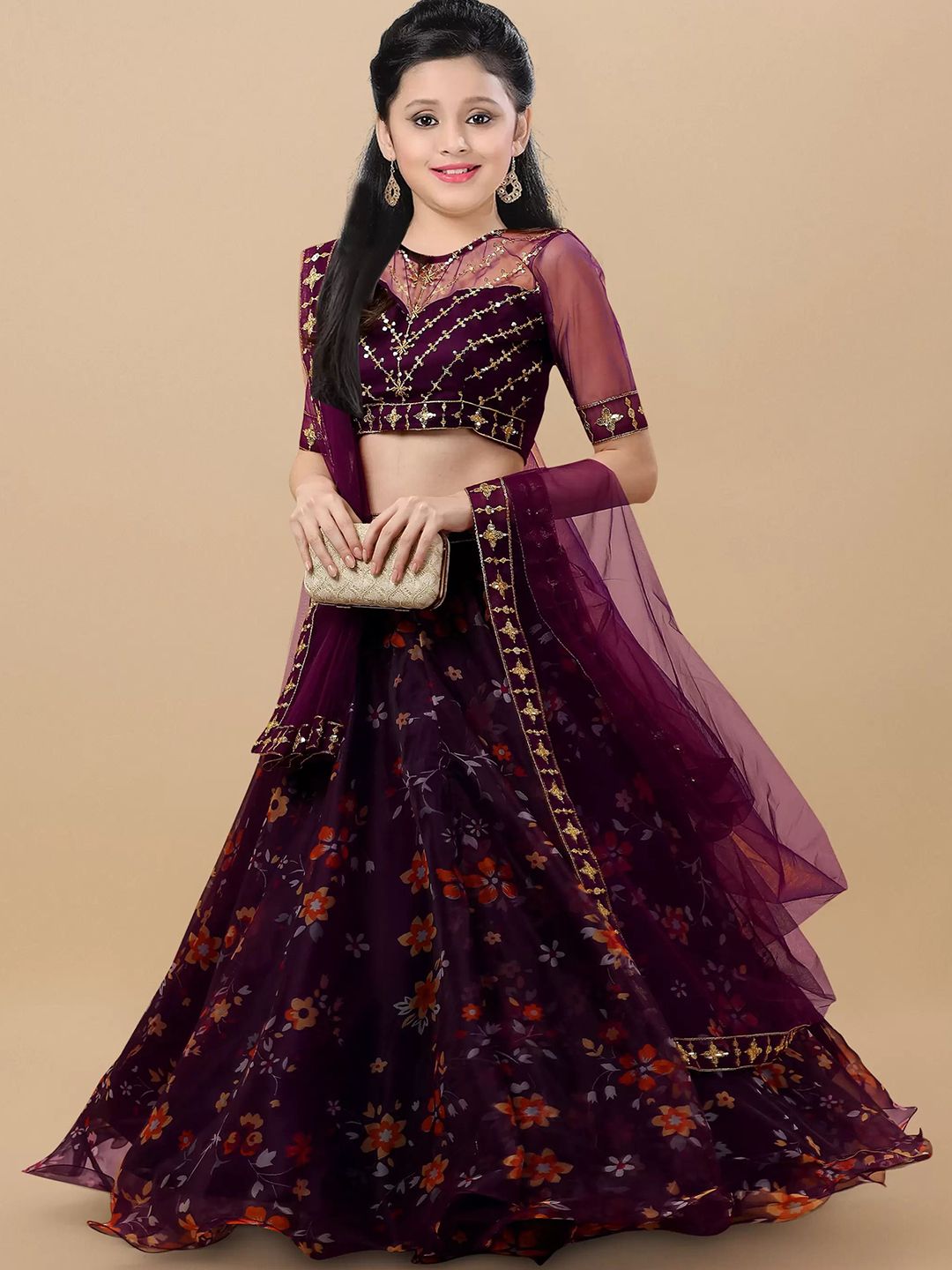 BAESD Girls Floral Embroidered Semi-Stitched Lehenga & Unstitched Blouse With Dupatta-image-31