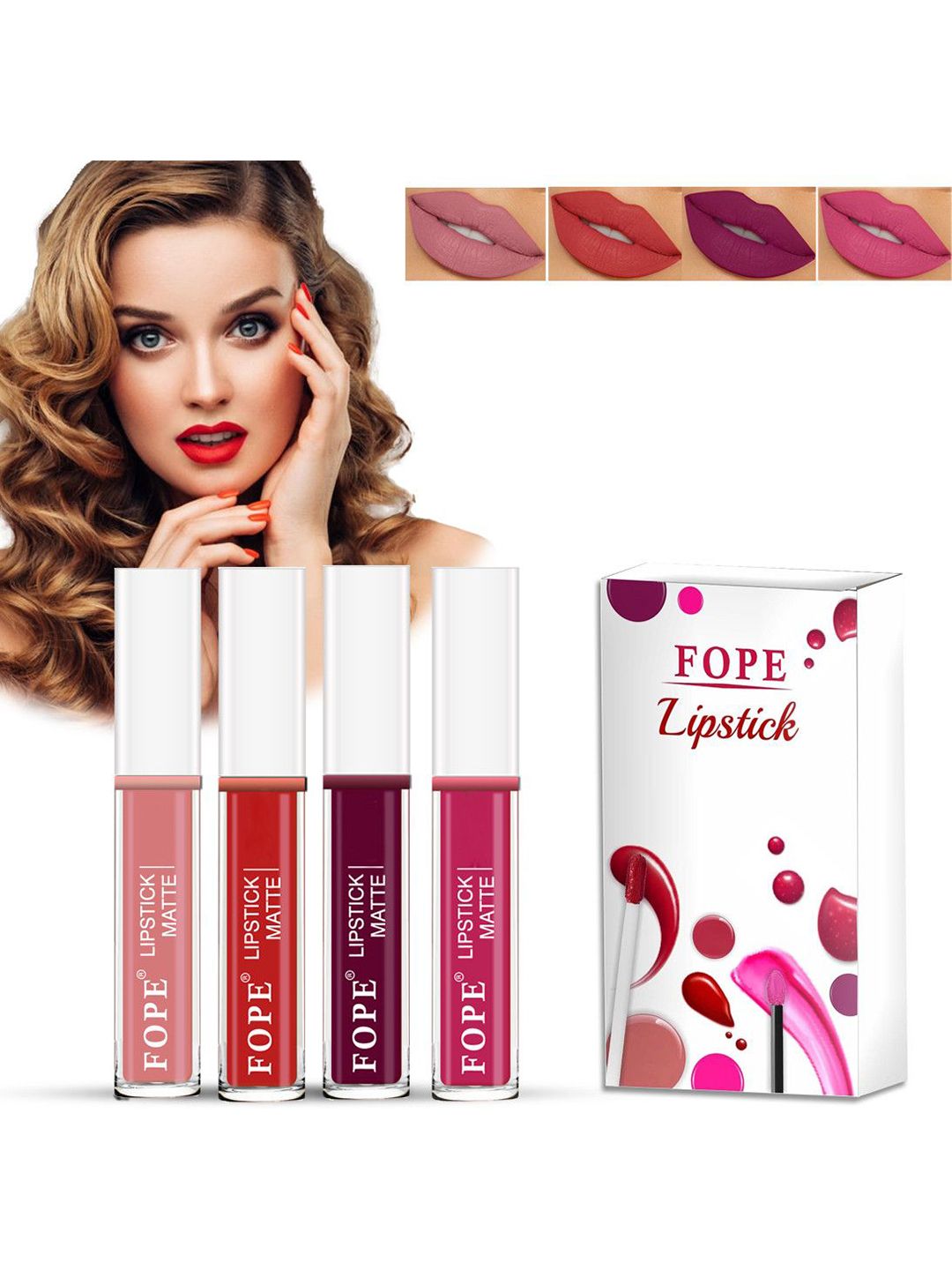FOPE Set Of 4 Long Lasting Matte Liquid Lipstick - 4 ml Each- Shade - 02 - 04 - 08 - 10-image-13