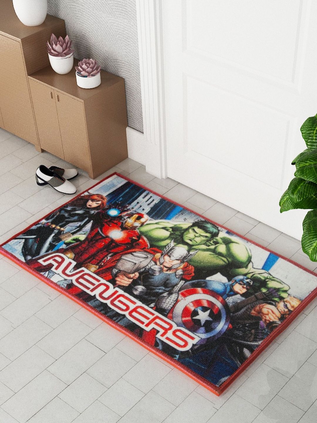 Athom Living Grey & Red Marvels Avengers Team Theme Printed Anti-Skid Doormat-picture-18