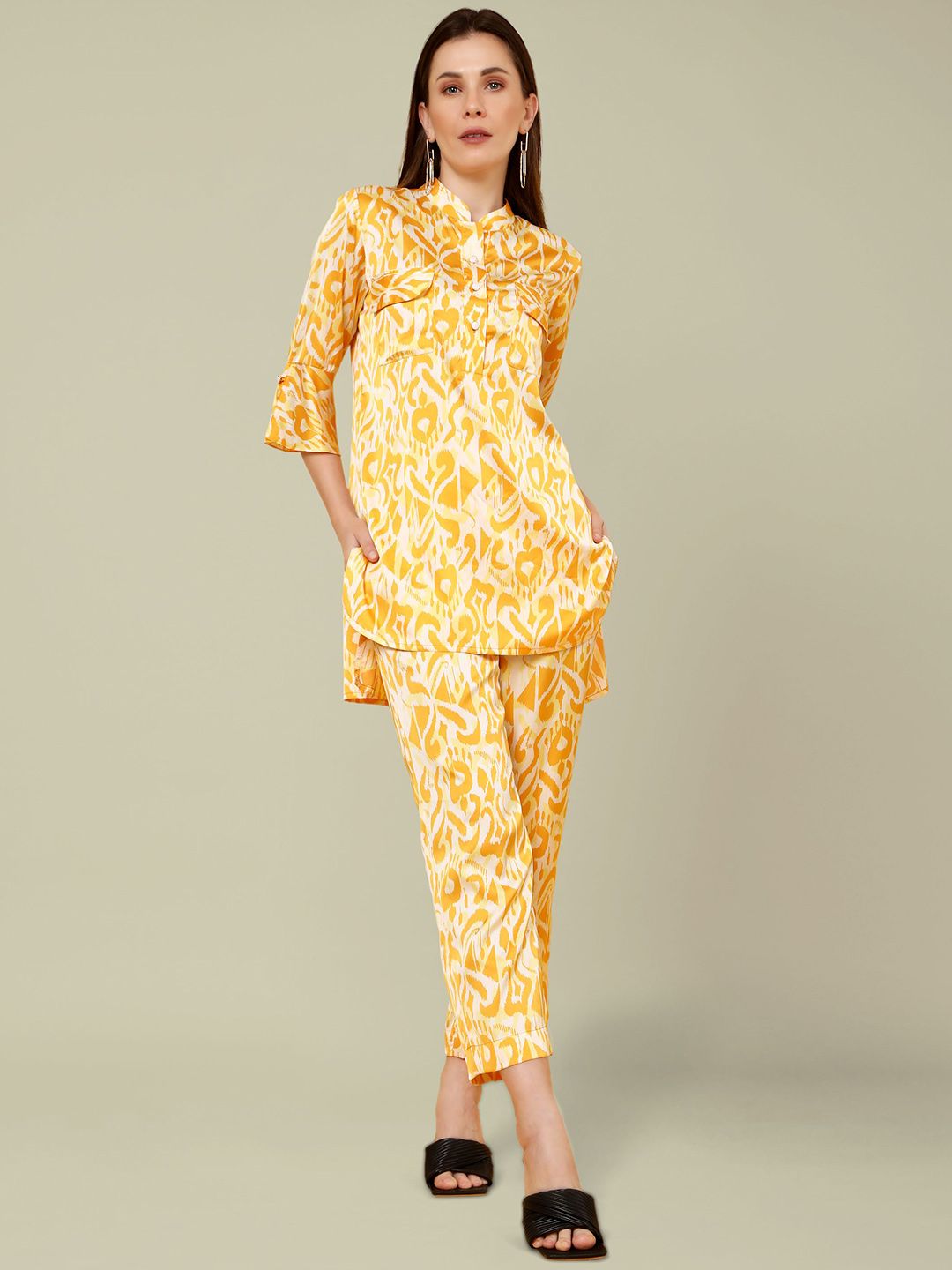 Tamiska By Narendra Kumar Printed Mandarin Collar Top With Trousers Co-Ords-picture-25