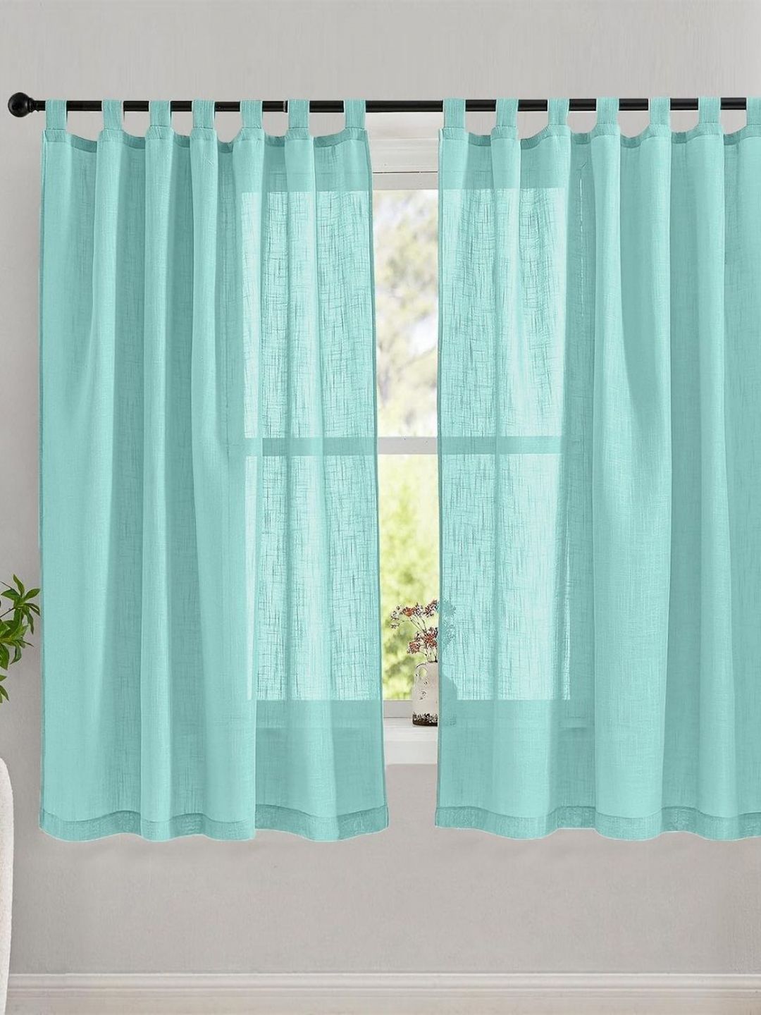 HOMEMONDE Turquoise Blue Set of 2 Sheer Window Curtain