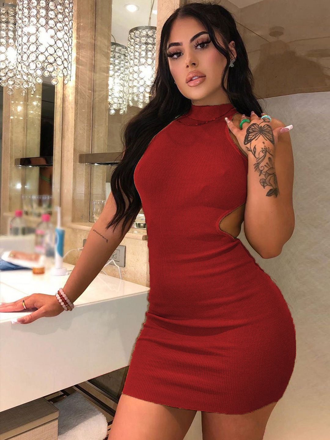 HERE&NOW Solid Bodycon Sleeveless Dress-picture-27