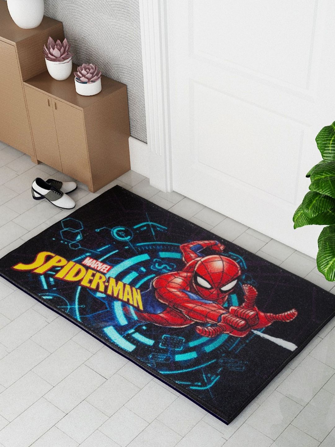 Athom Living Black & Red Marvels Spiderman Printed Anti-Skid Doormats-picture-51