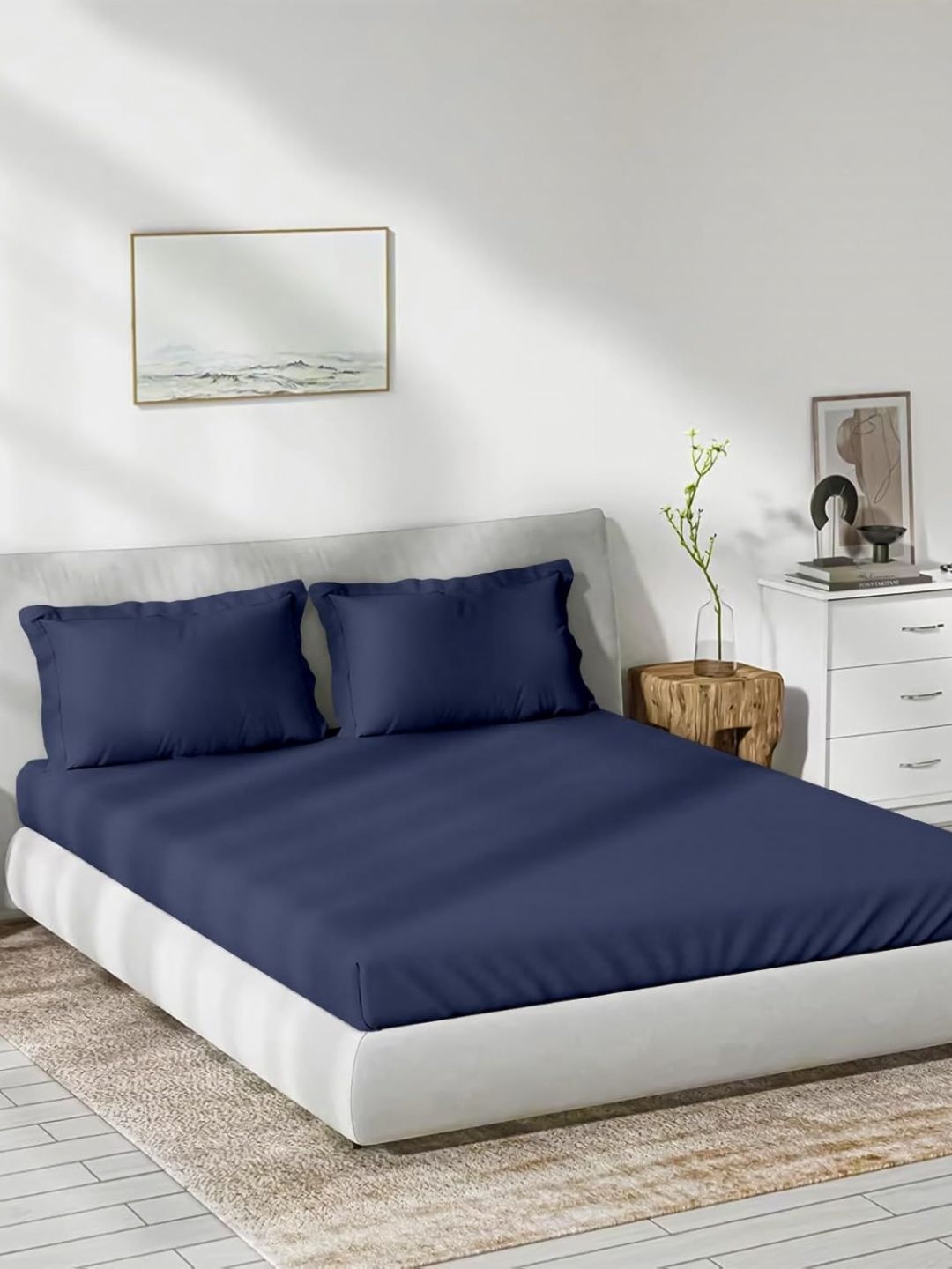 Trance Home Linen Navy Blue Bamboo 300 TC Double King Bedsheet Set-2.74 m x 2.74 m-picture-21