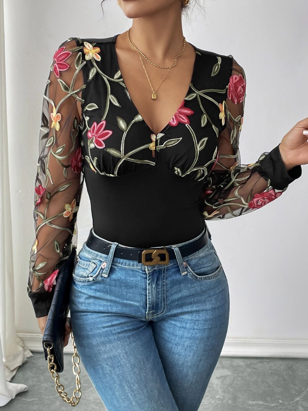 KPOP V-Neck Long Sleeves Bodysuit-picture-30