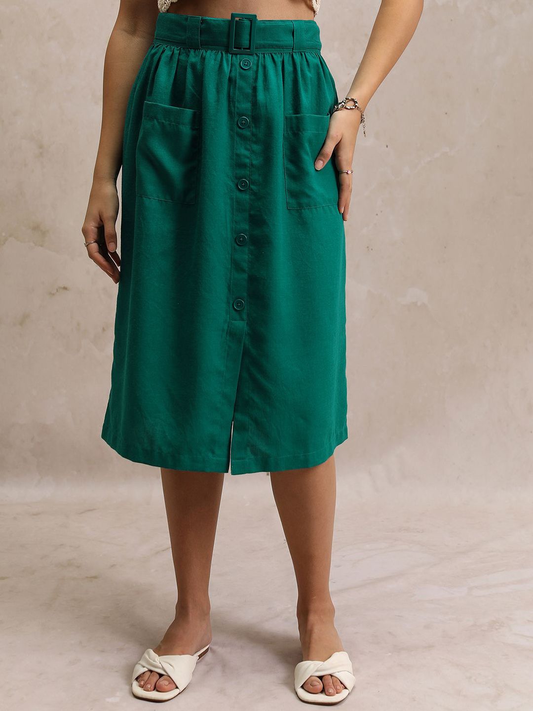 Tokyo Talkies High Waist A- Line Midi Skirt-picture-22
