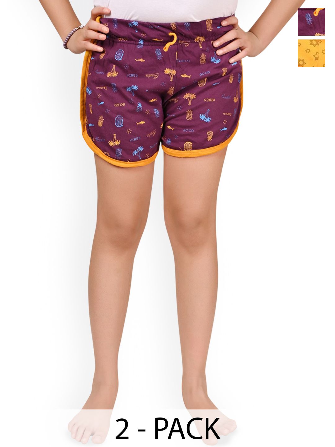 BAESD Girls Pack Of-2 Floral Printed High-Rise Hot Pants Shorts-picture-30