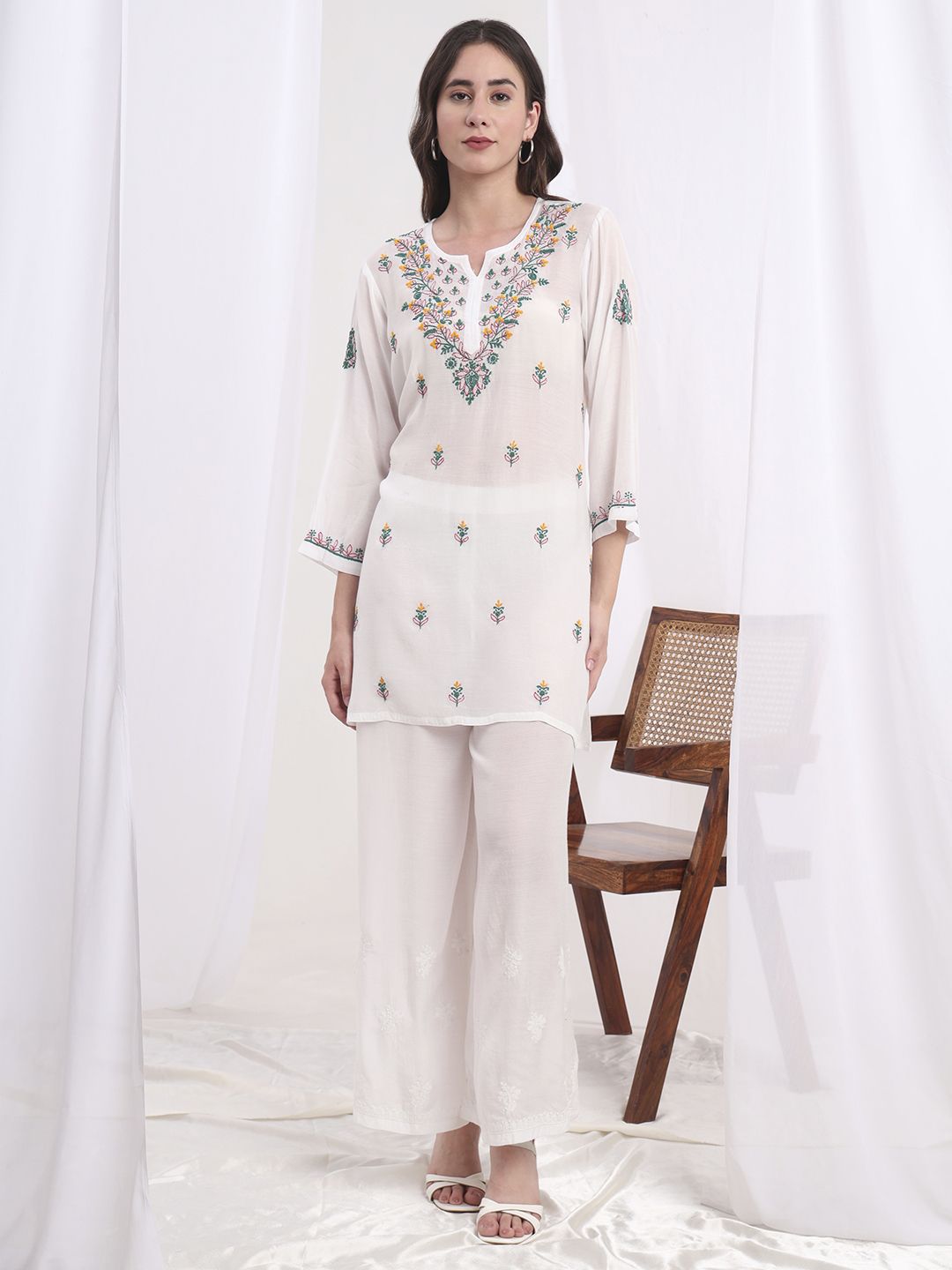 SUFIZA LIFESTYLE Women Floral Embroidered Pure Cotton Straight Kurti-image-39