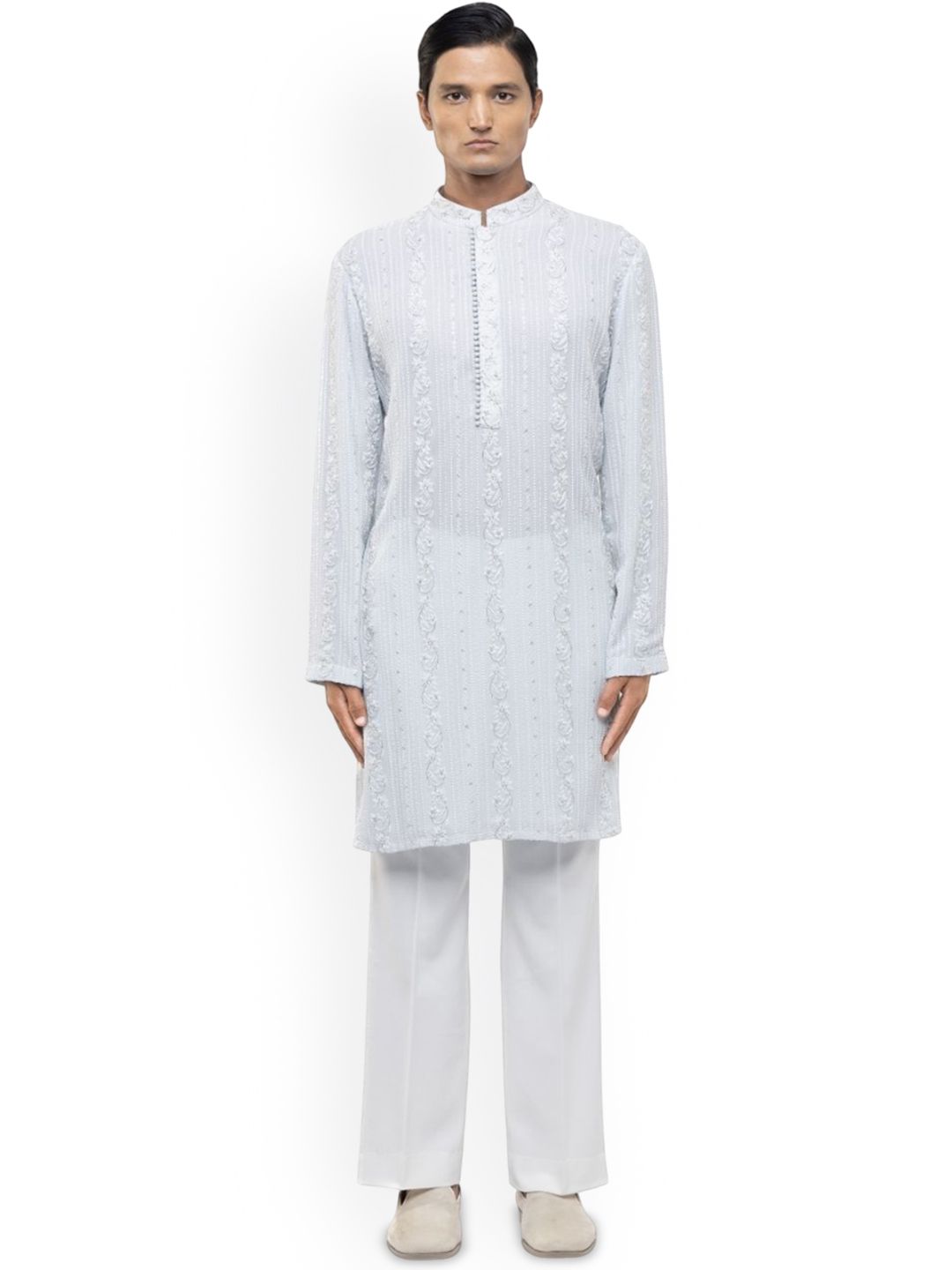 SDS By Kushal Shah Men Floral Embroidered Regular Thread Work Kurta with Trousers-picture-52