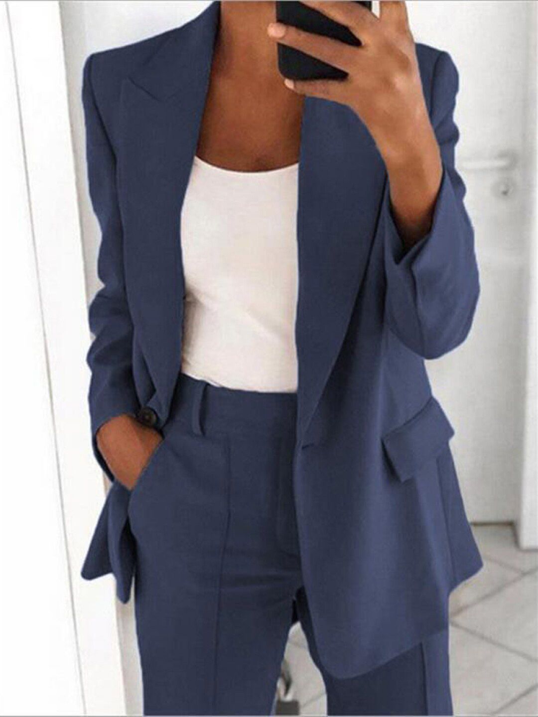 StyleCast Navy Blue Notched Lapel Collar Single-Breasted Blazer