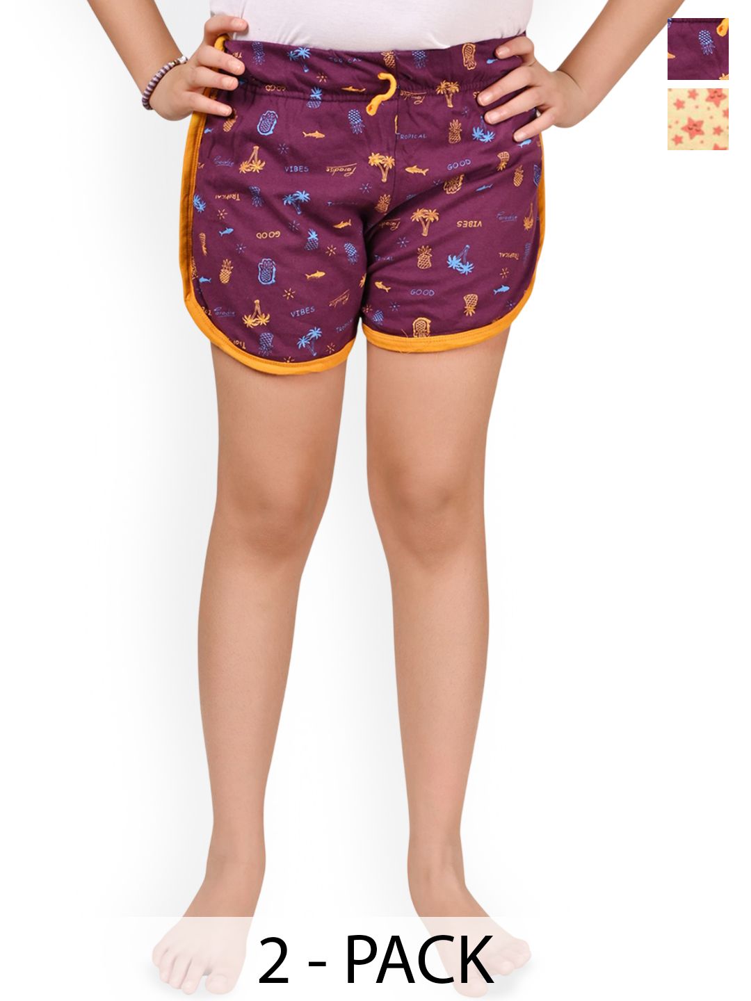 BAESD Girls Pack Of 2 Floral Printed Cotton Hot Pants Shorts-picture-34