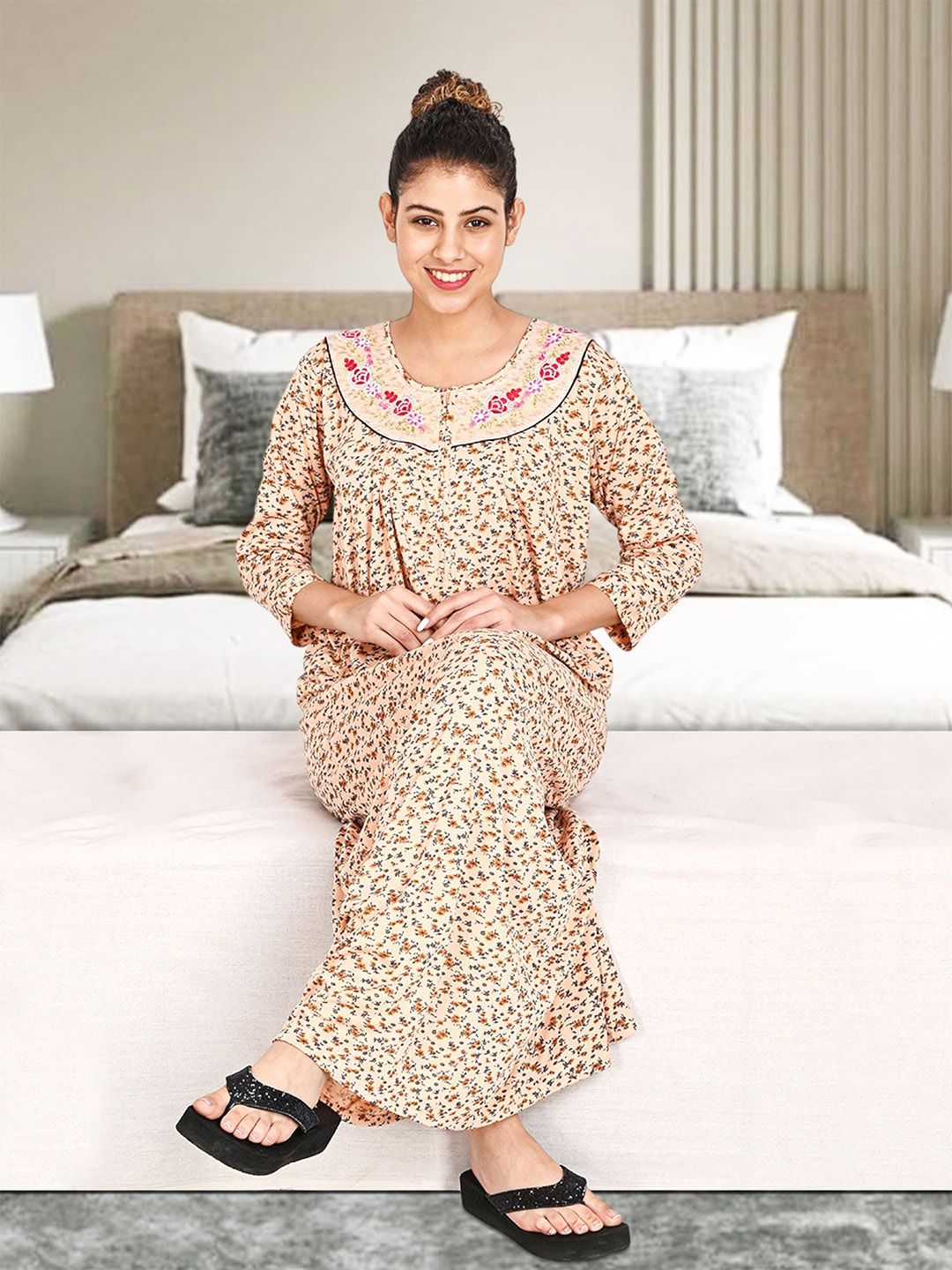 For You For Me Women Embroidered Maxi Nightdress-picture-27