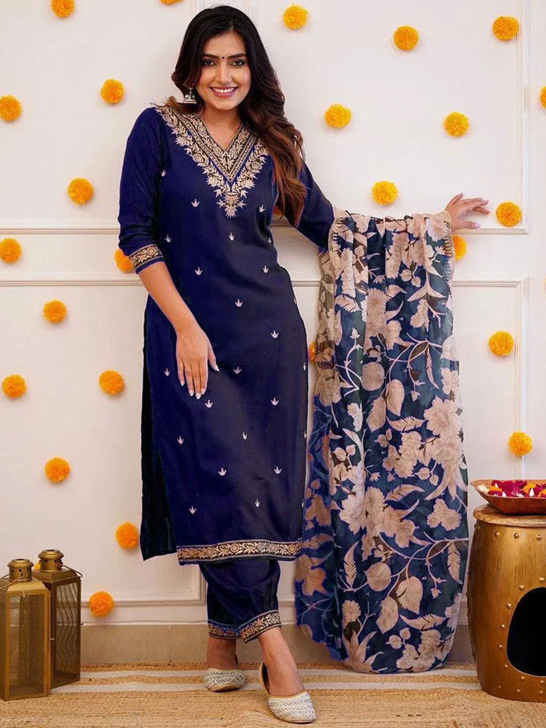 BAESD Women Floral Embroidered Kurta with Trousers & Dupatta-picture-20