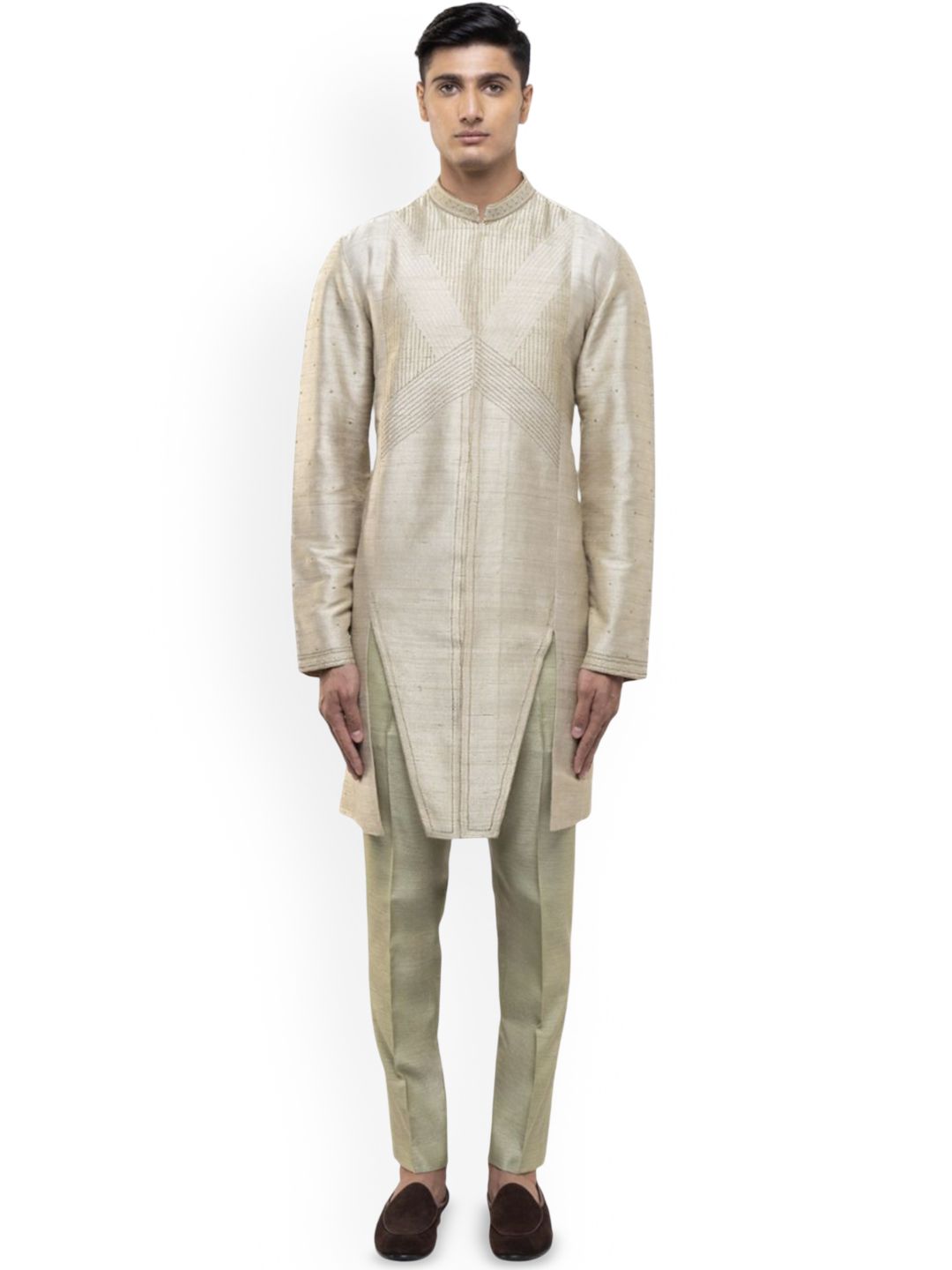 SDS By Kushal Shah Men Striped Printed Linen Kurta with Trousers-picture-14