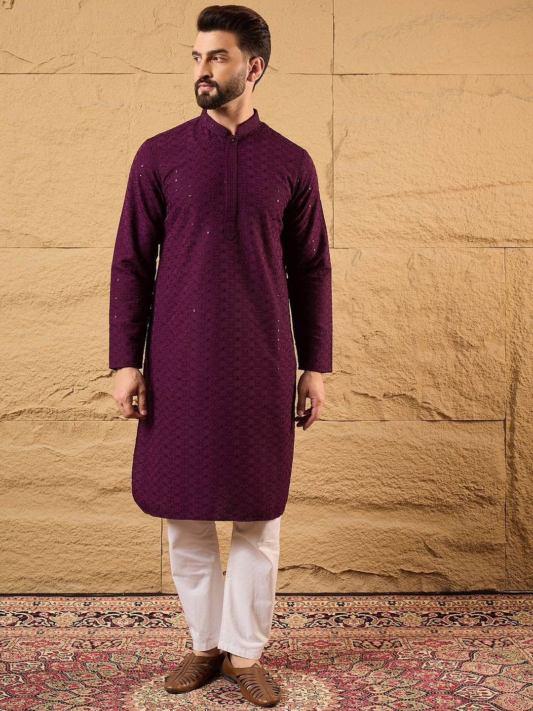 House of Pataudi Embroidered Sequinned Mandarin Collar Straight Kurta-picture-26