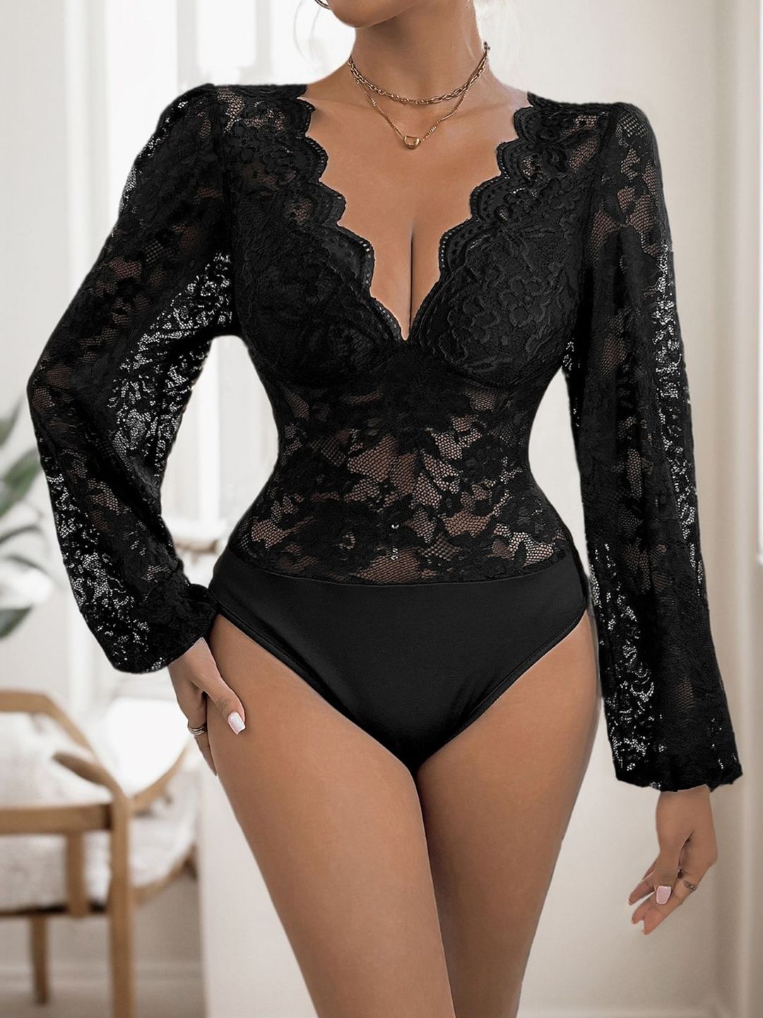 KPOP V-Neck Long Sleeves Bodysuit-picture-30