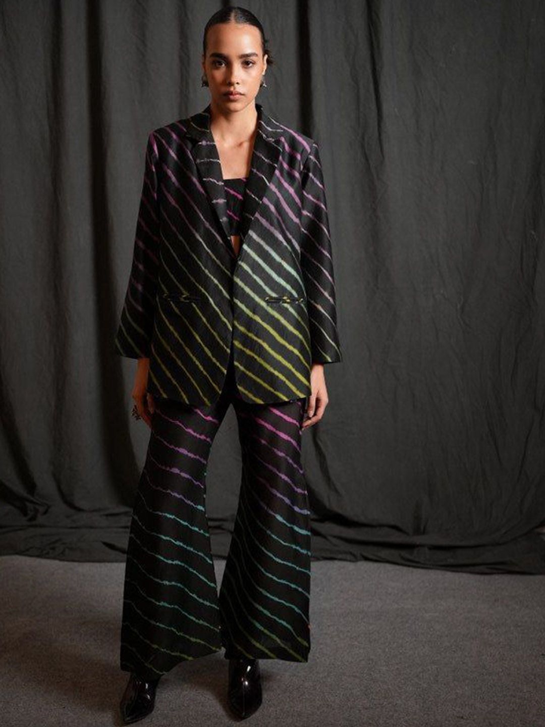 Swaroop by Swati Bhatia Striped Tailored-Fit Open Front Blazer-image-21