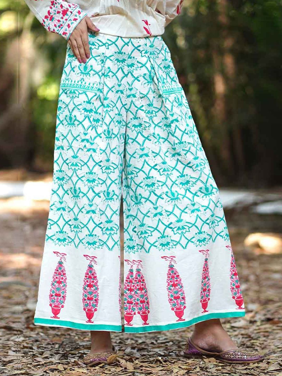 Chidiyaa Women MMG Cosmos Call Teal Green Block Printed Pants-picture-48