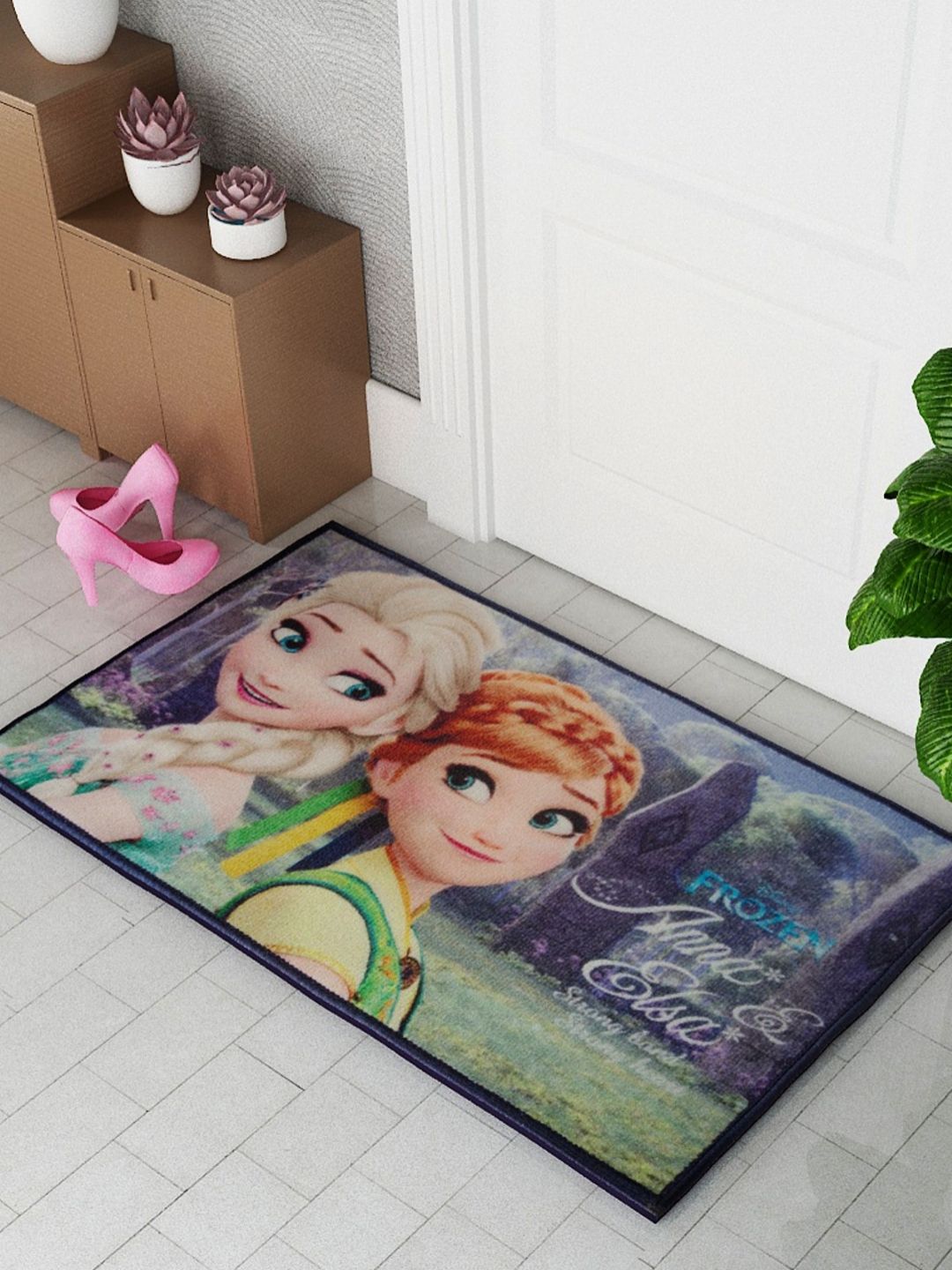 Athom Living Green & Brown Disney Frozen Sister Anna & Elsa Printed Anti-SkidDoormat-picture-43