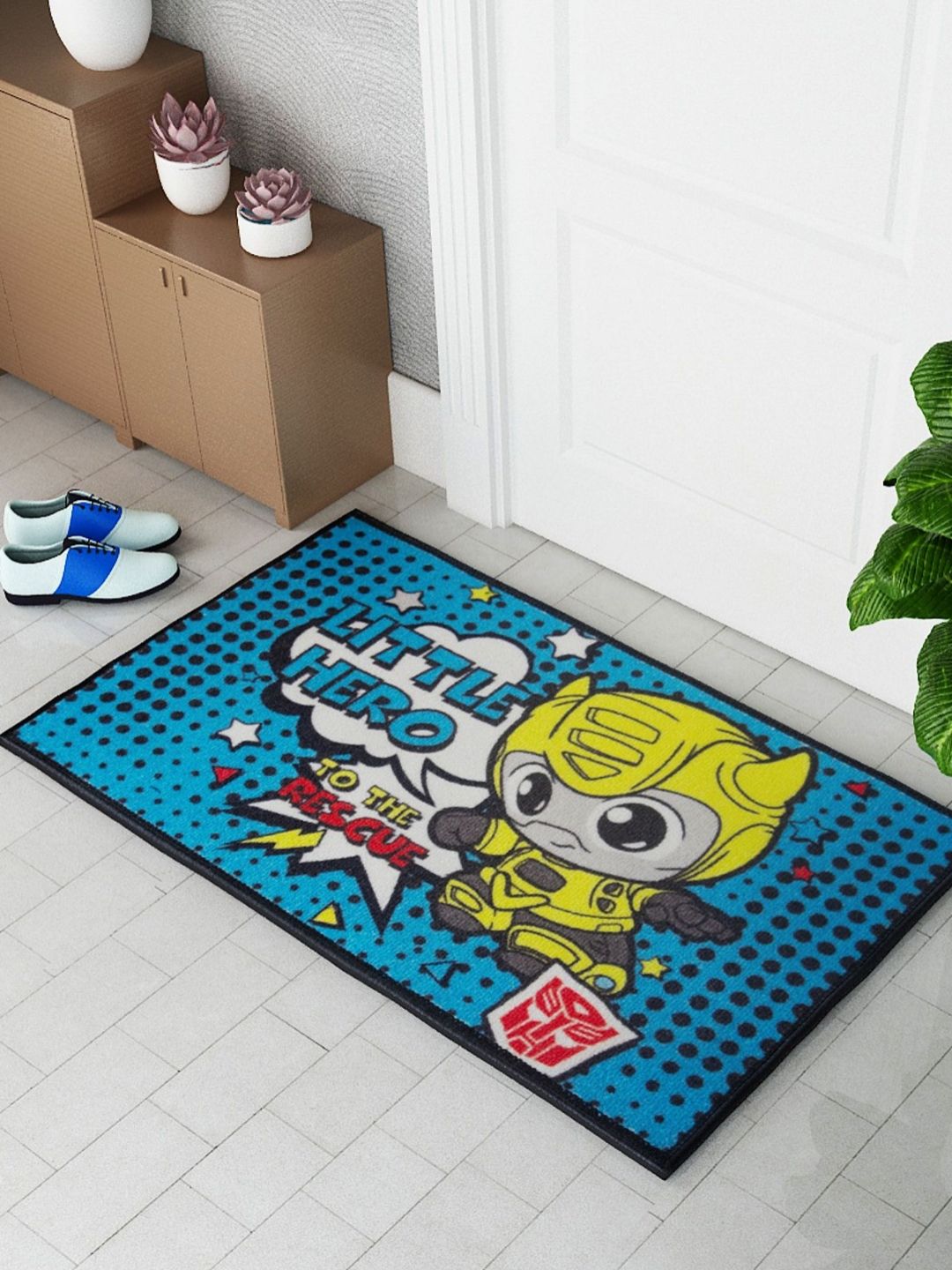 Athom Living Yellow & Blue Little Hero To The Rescue Printed Anti-Skid Doormats-picture-50