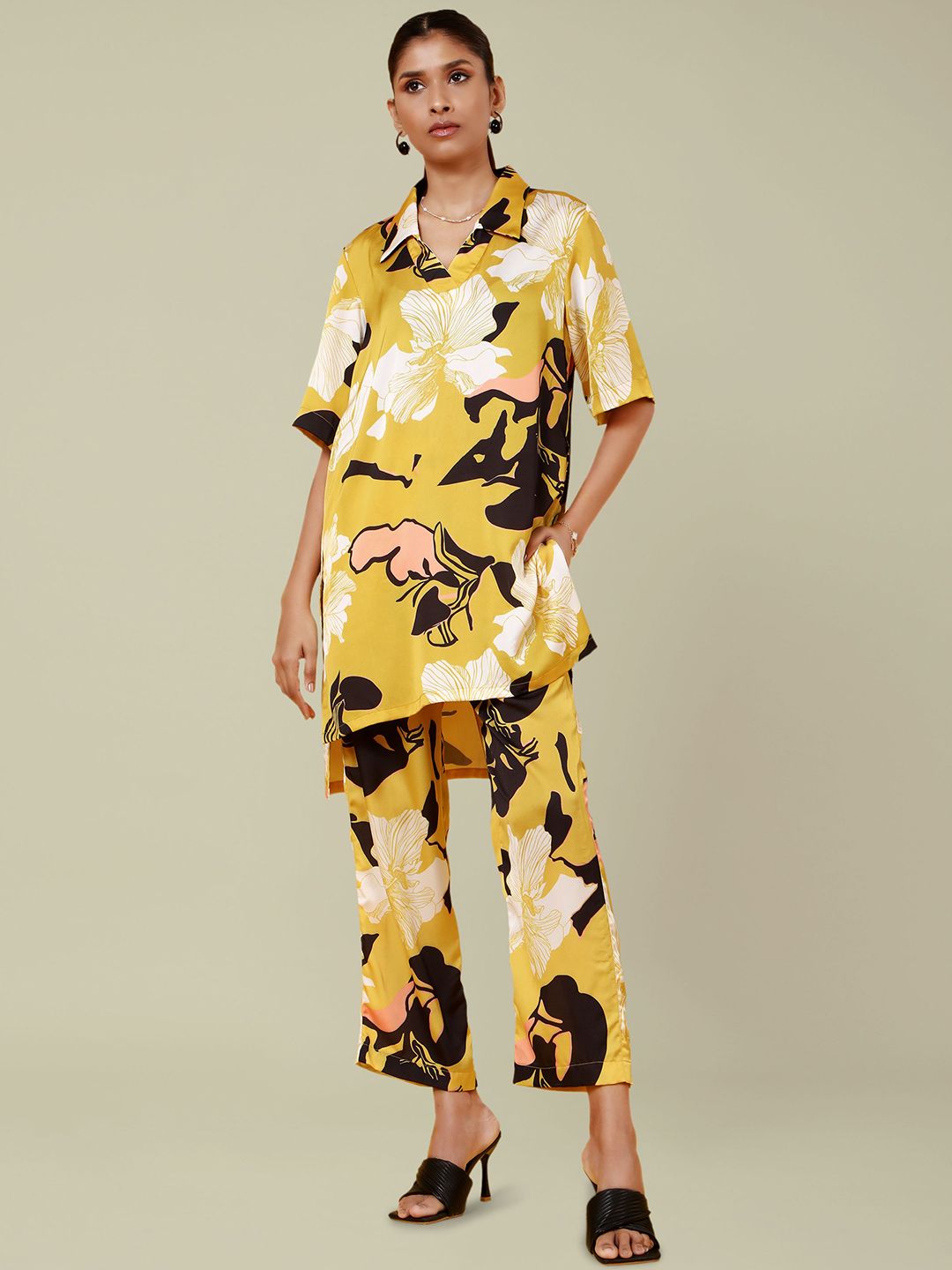 Tamiska By Narendra Kumar Printed Pure Silk Shirt Collar Top With Trousers Co-Ords-picture-14