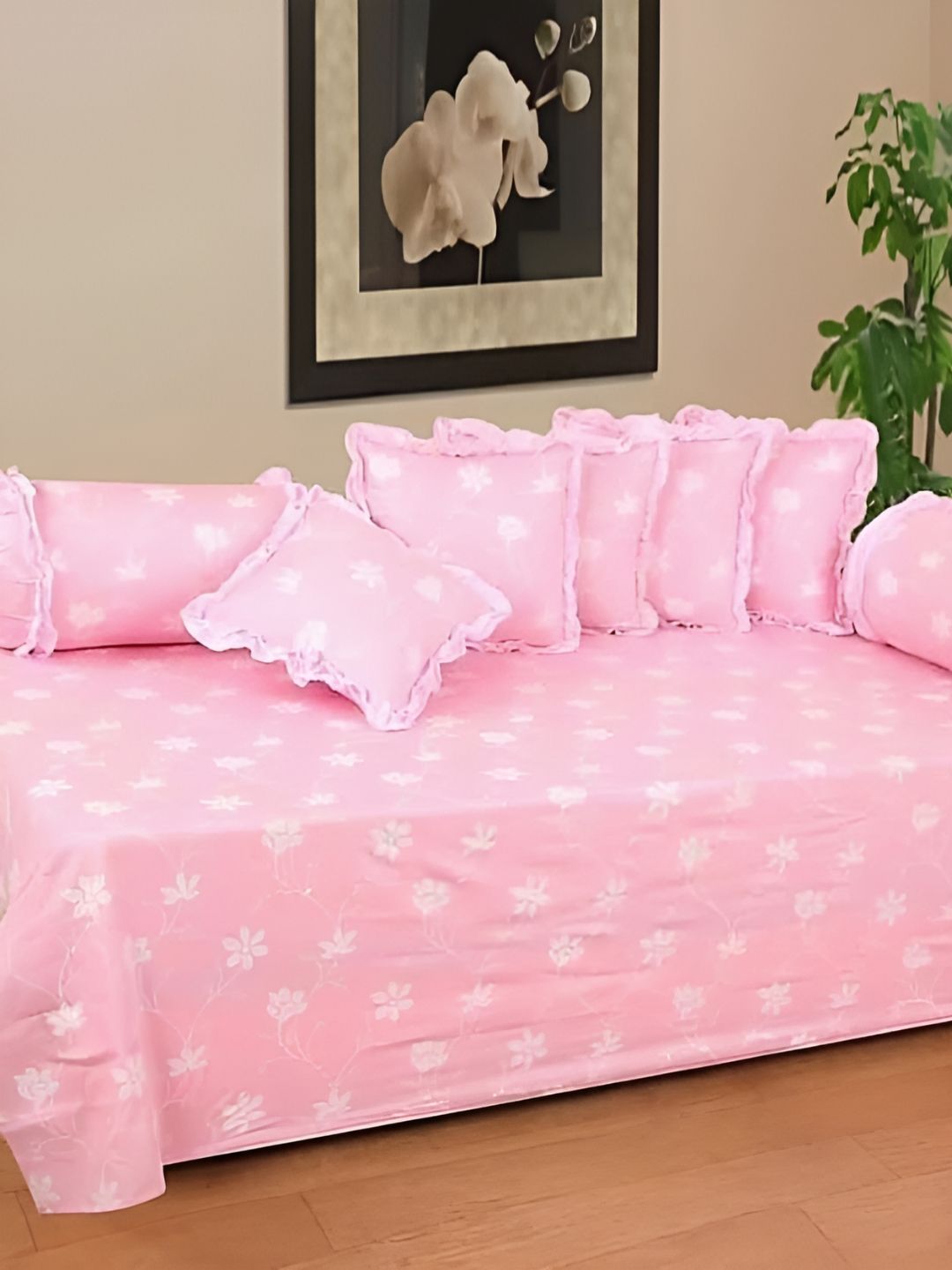 Luxmi Cotton Fabrics 8-Pcs Pink & White PrintedDiwanSet-picture-10