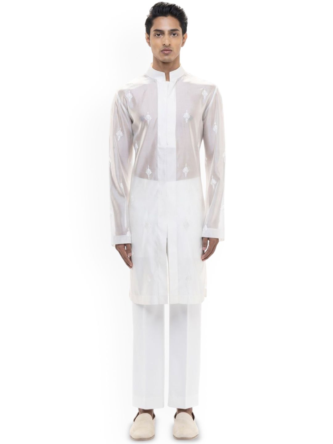 SDS By Kushal Shah Floral Embroidered Mandarin Collar Organza Straight Kurta With Trousers-picture-36