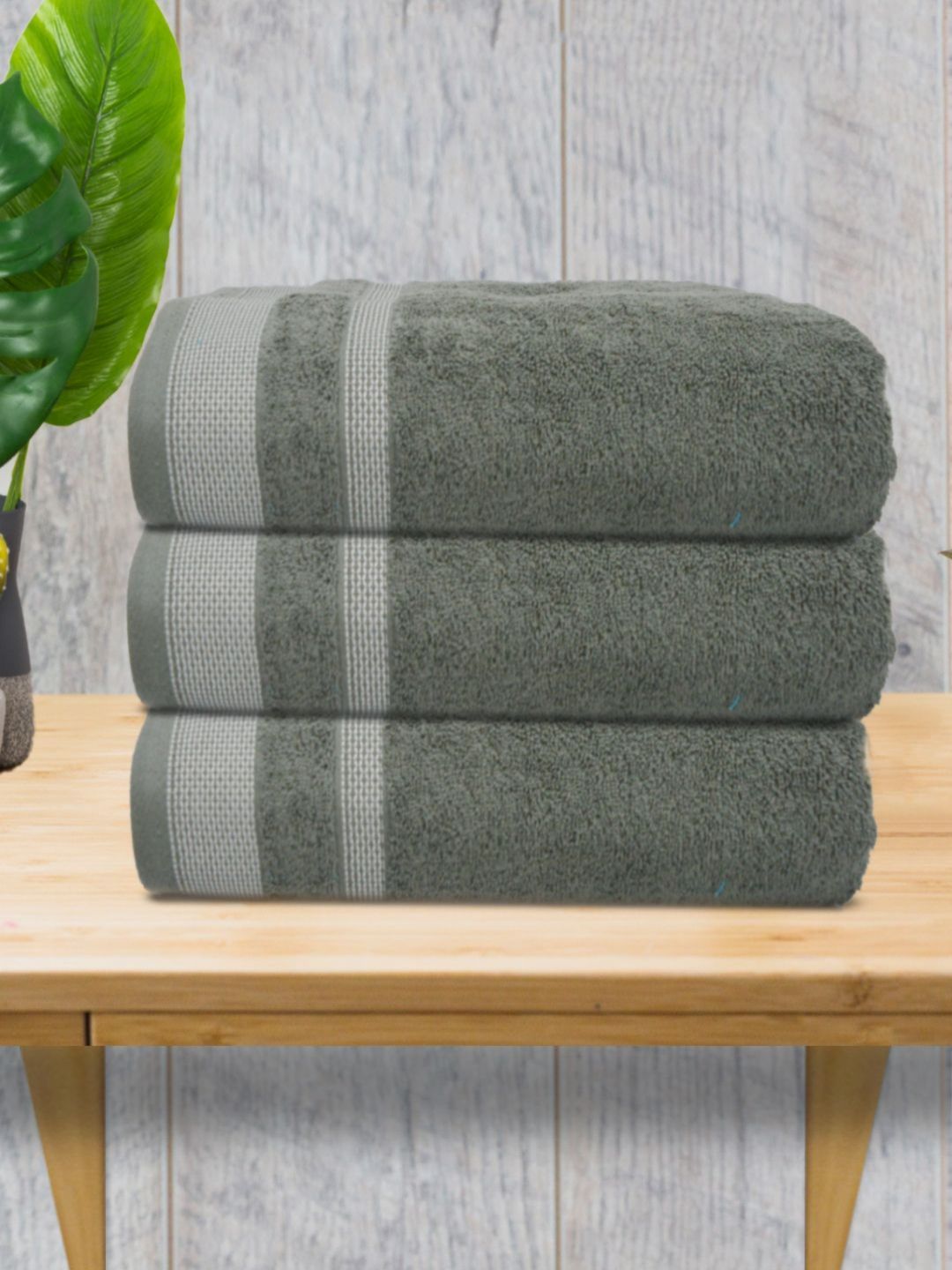 Myntra Elegant Homes Grey & White 3 Pieces Striped 500 GSM Cotton Towel Set-picture-30
