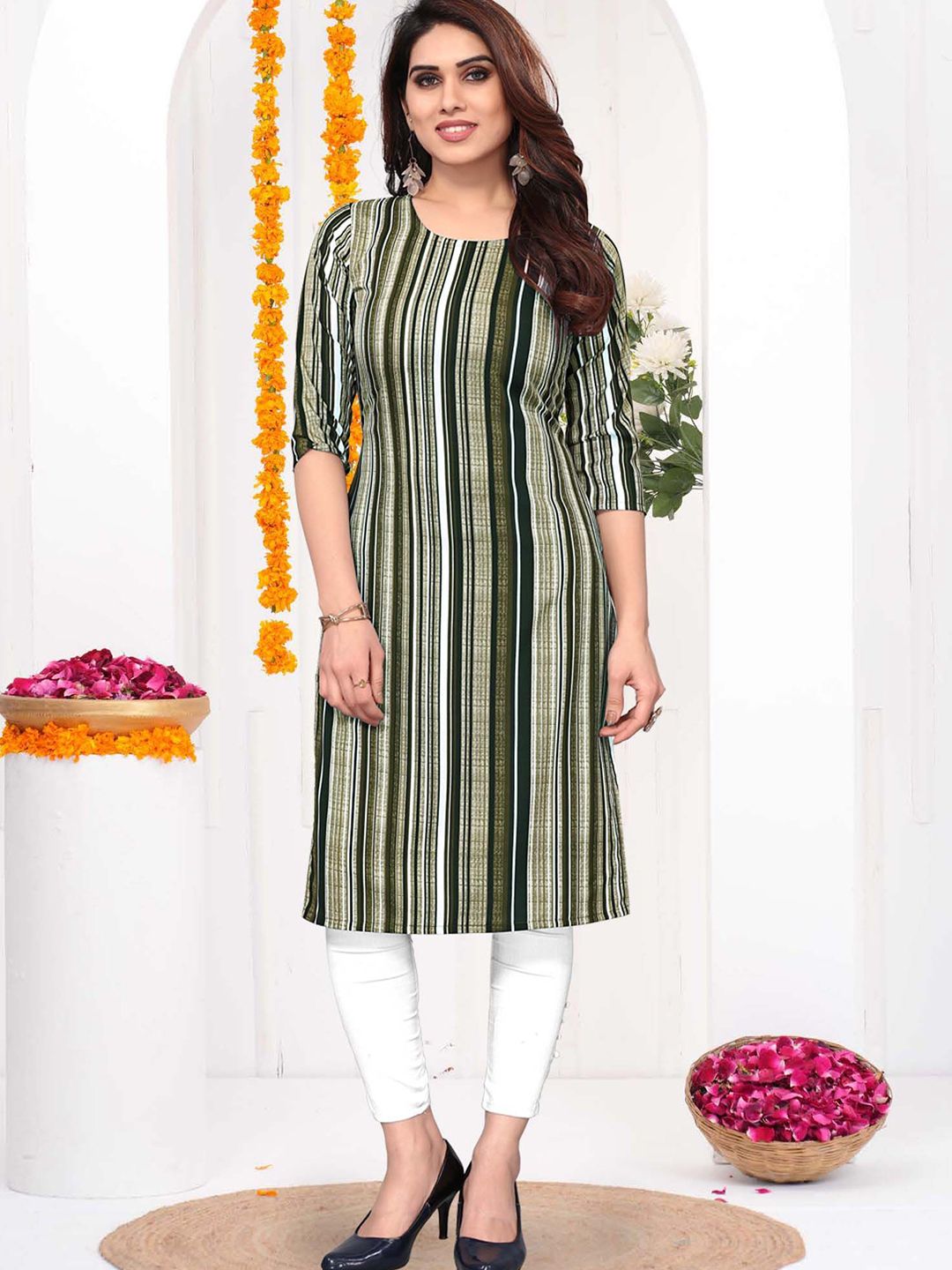 Moda Rapido Women Striped Printed Crepe Kurta-picture-16
