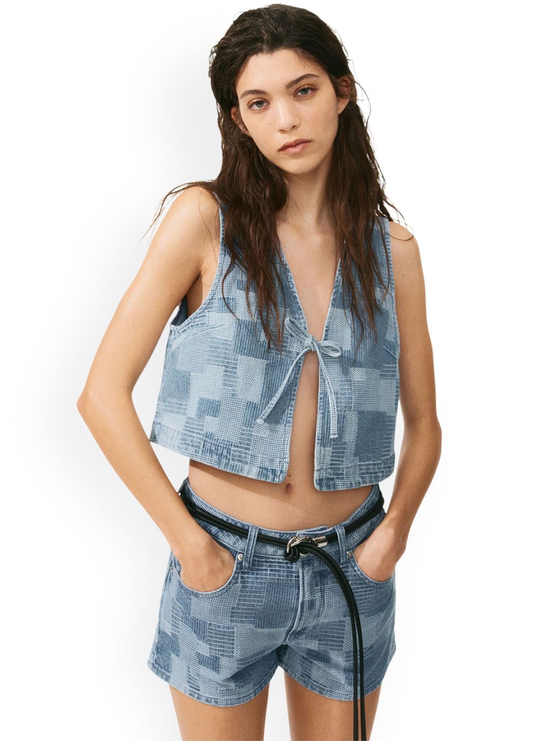 Patchwork-look denim gilet