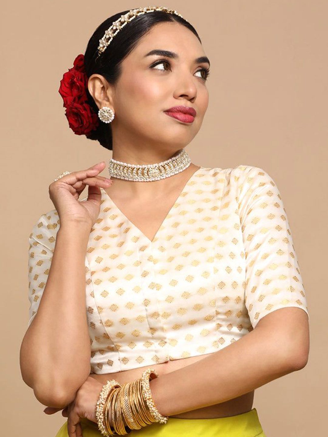 Binks Kaya x Tyohaar Woven Design Elbow Sleeves Flexi Fit Saree Blouse-image-33