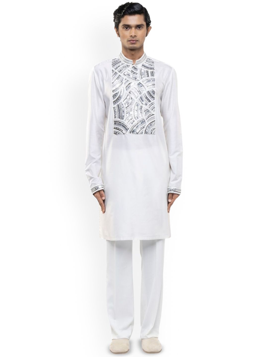 SDS By Kushal Shah Geometric Embroidered Mandarin Collar Straight Kurta With Trousers-picture-19