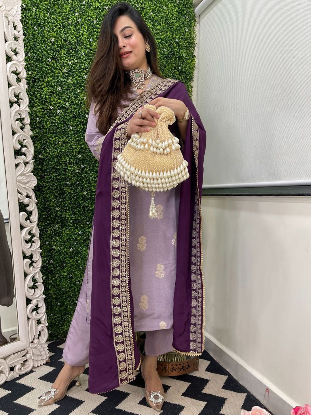 Anni Designer Floral Woven Design V-Neck Kurta With Trousers & Dupatta-picture-26