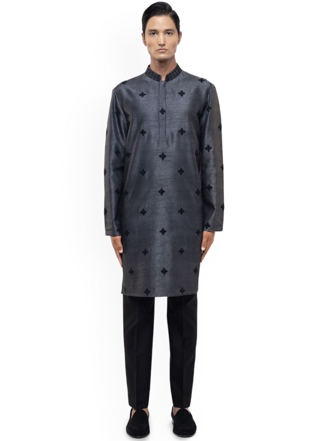 SDS By Kushal Shah Men Floral Embroidered Mandarin Collar Kurta Set-picture-44