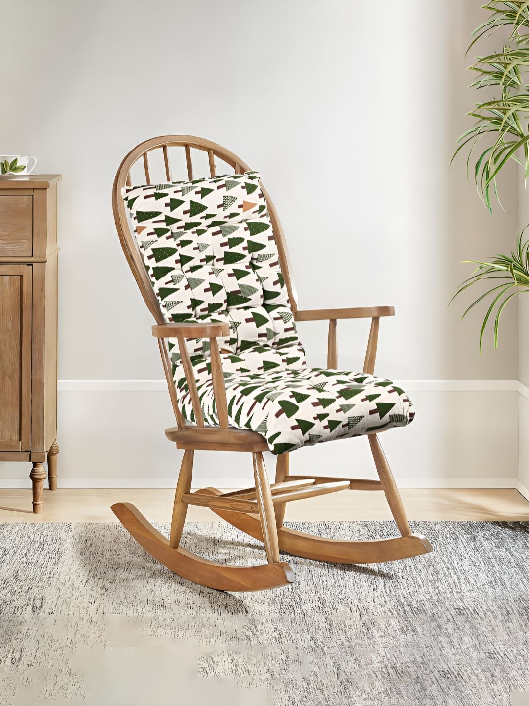 Myntra Elegant Homes Green & Cream-Colored Tree Printed Cotton Extra Long Chair Cushion-picture-12