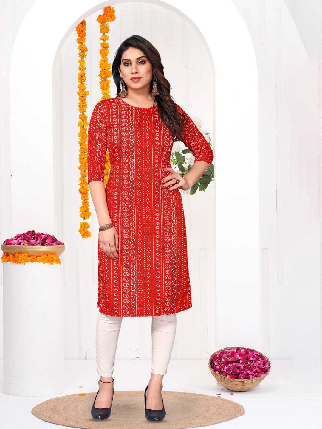 Moda Rapido Bandhani Printed Round Neck Straight Kurta-picture-12