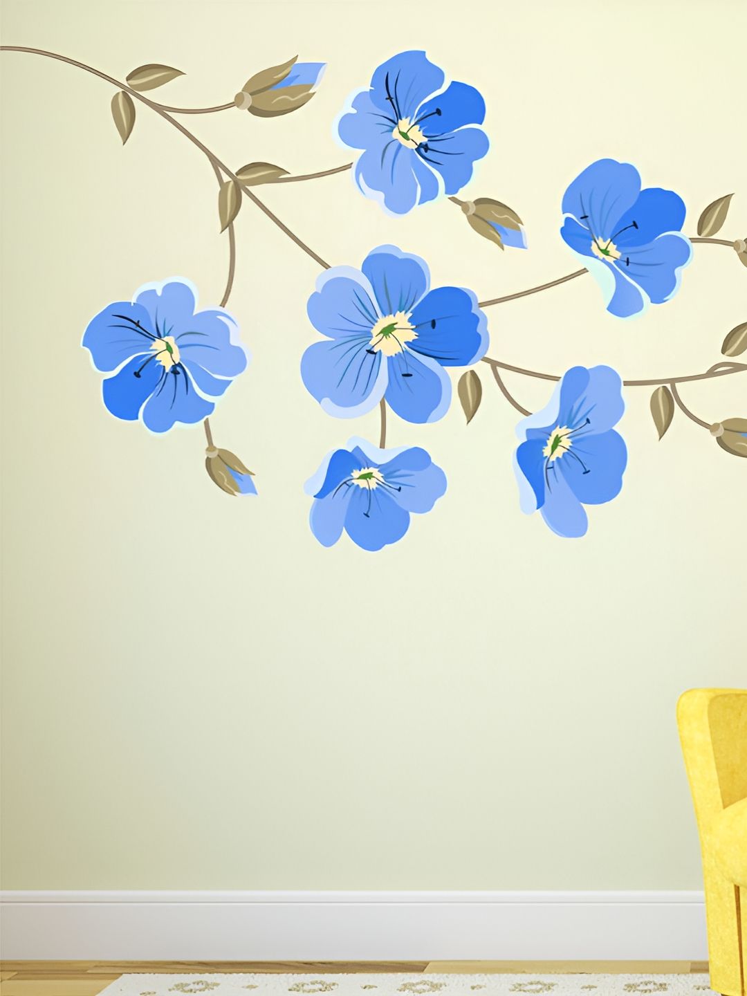 LANSTICK Blue & White Big Flowers Self Adhesive Big Flowers Wall Sticker-image-1