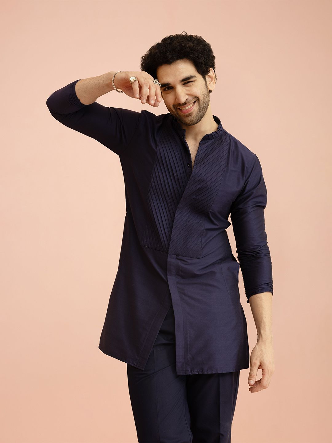 KISAH Yoke Design Pleating Front Open Kurta-image-15