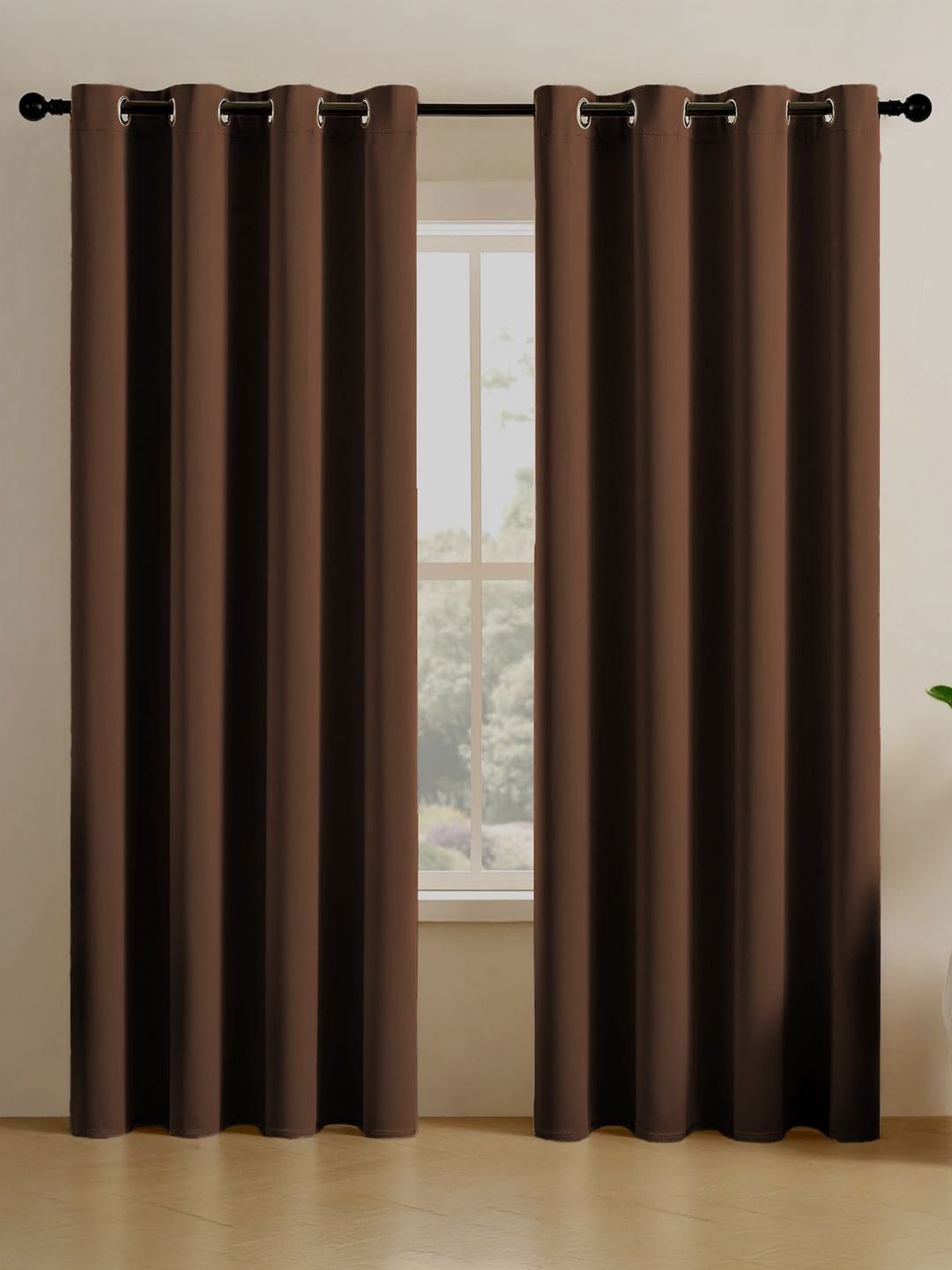 LINENWALAS Happy Sleeping Brown Set of 2 Black Out Door Curtain-picture-54
