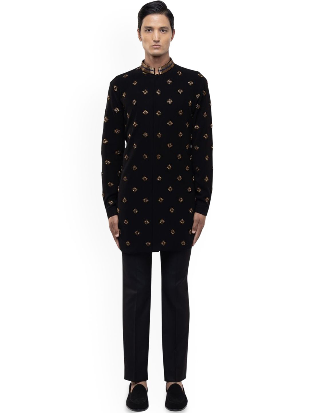SDS By Kushal Shah Geometric Embroidered Mandarin Collar Cotton Straight Kurta & Trousers-picture-29
