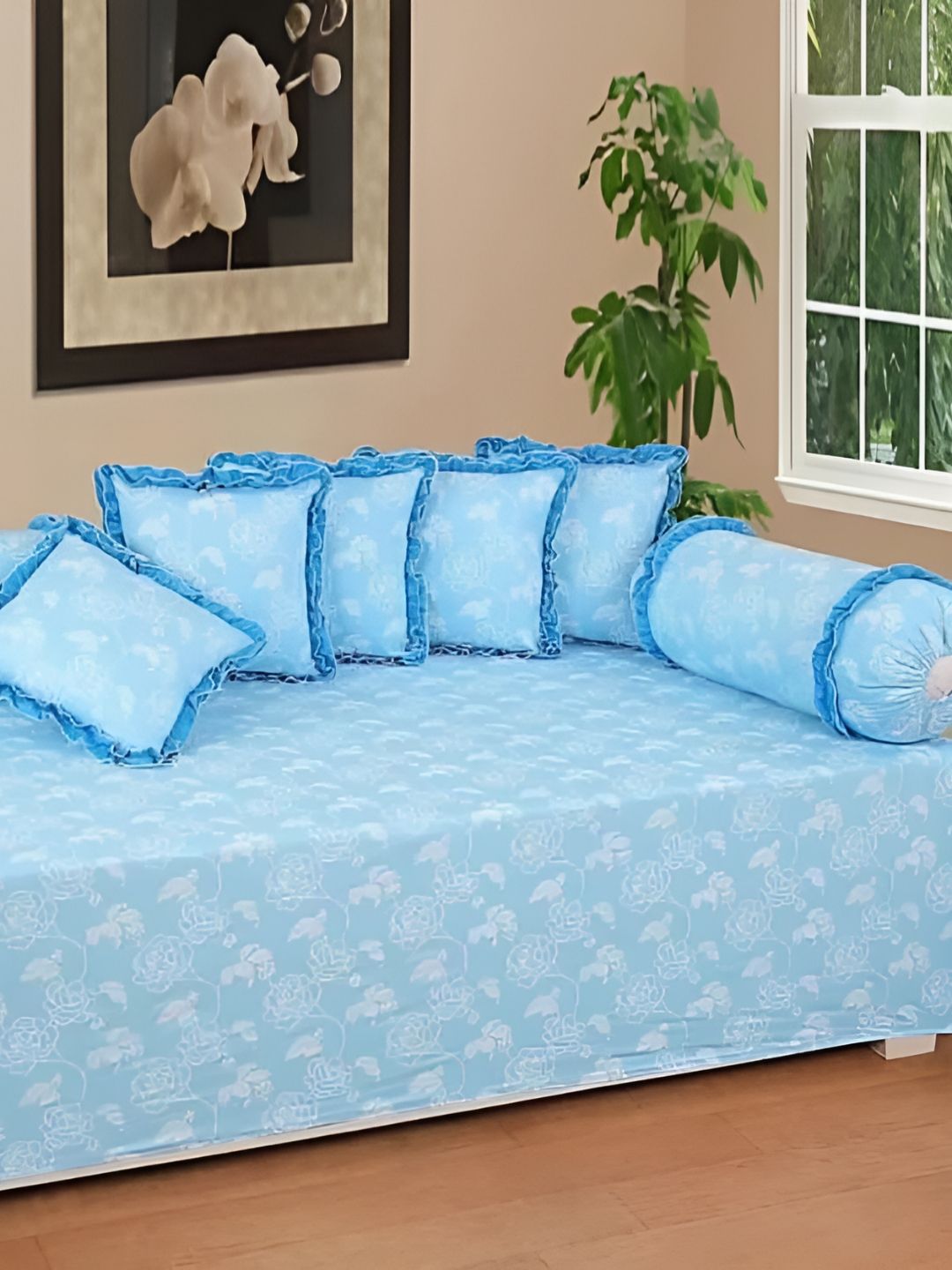 Luxmi Cotton Fabrics 8-Pcs Blue & White PrintedDiwanSet-picture-14