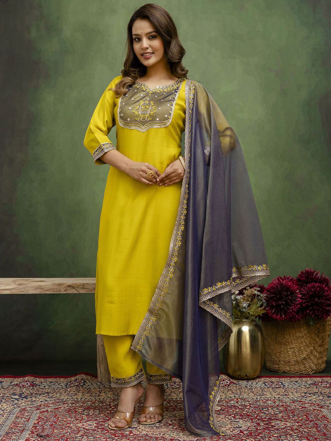 VredeVogel Women Floral Embroidered Kurta with Trousers & Dupatta-picture-19