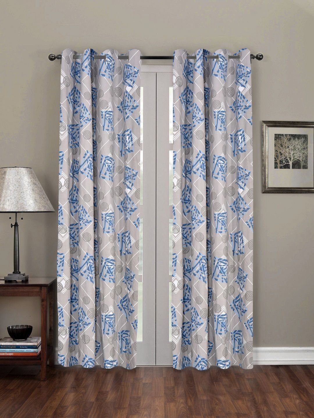 RRC Grey 2 Pieces Geometric Printed Door Curtain-picture-31