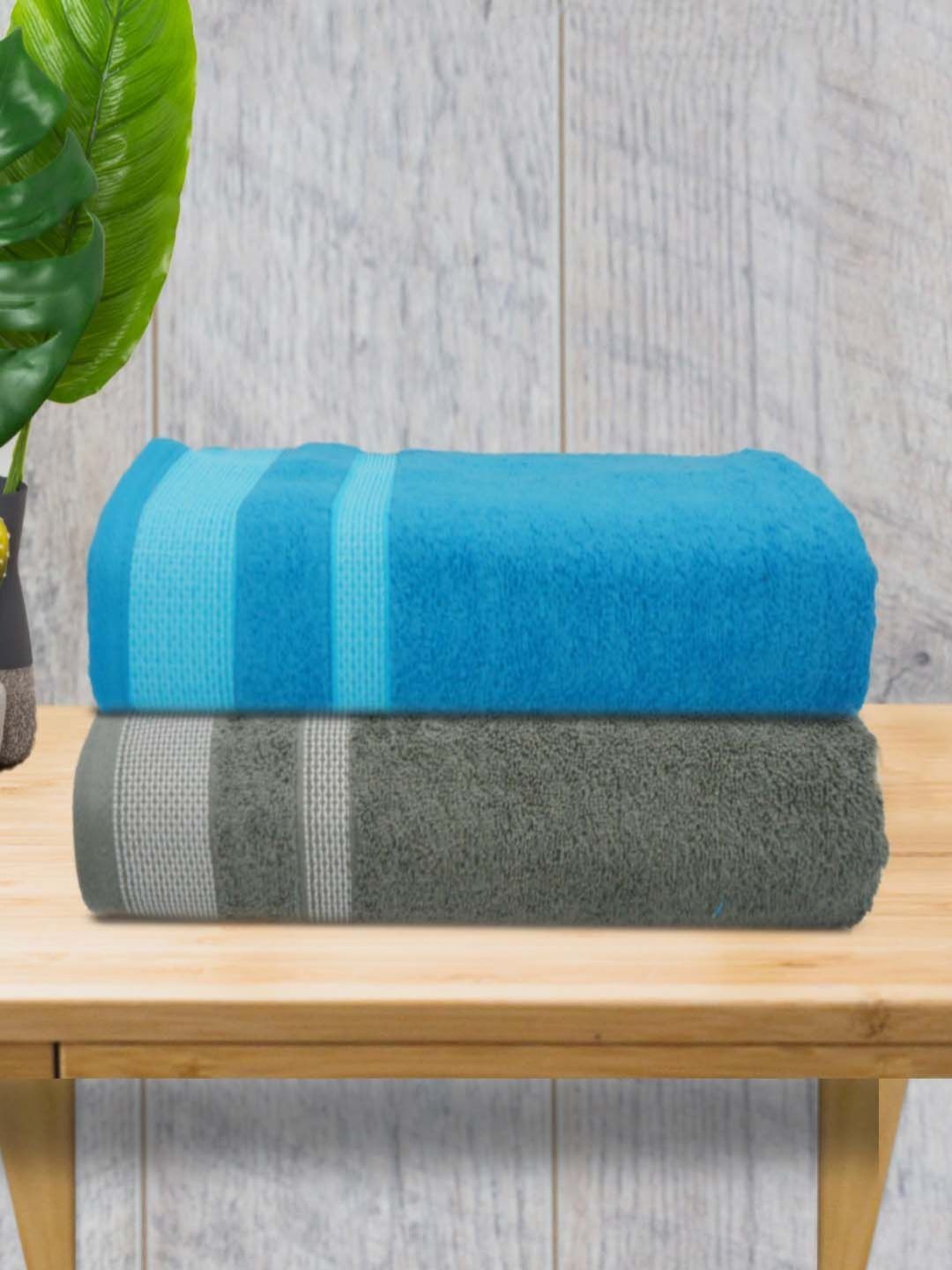 Myntra Elegant Homes Blue & Green 2 Piece Printed Cotton 400 GSM Towel Set-picture-26