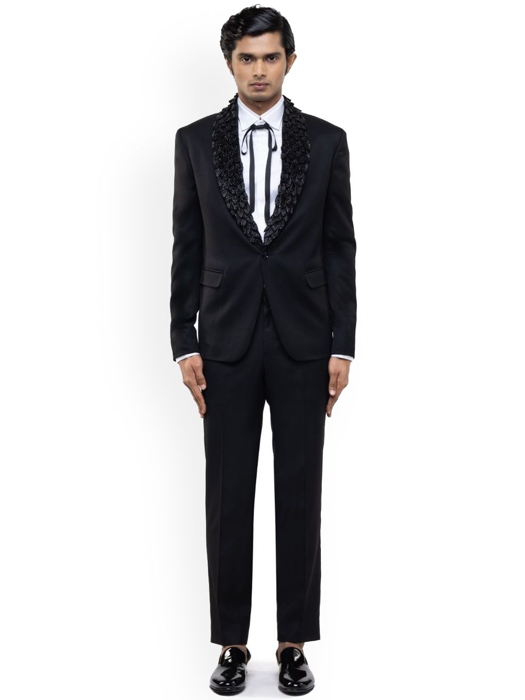 SDS By Kushal Shah Embroidered Shawl Collar Single Breasted Tuxedo Three-Piece Suit-picture-39