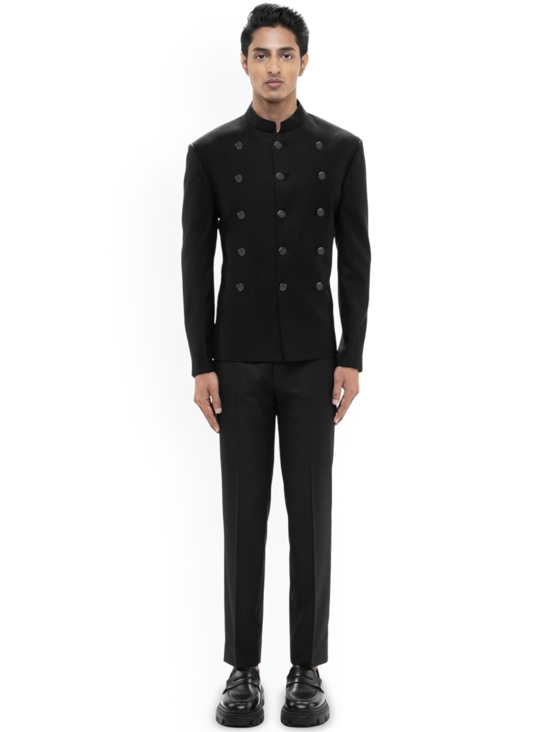 SDS By Kushal Shah Stand Collar Metal Button Two-Piece Bandhgala Suit-picture-44