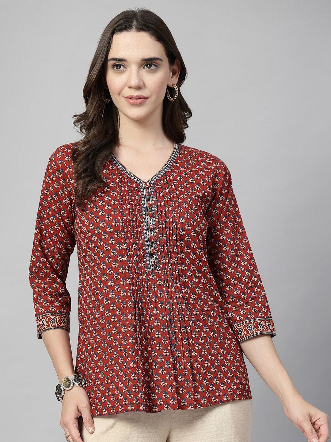 qomn QOMNWomen Ethnic Motifs Print Cotton Top-picture-29