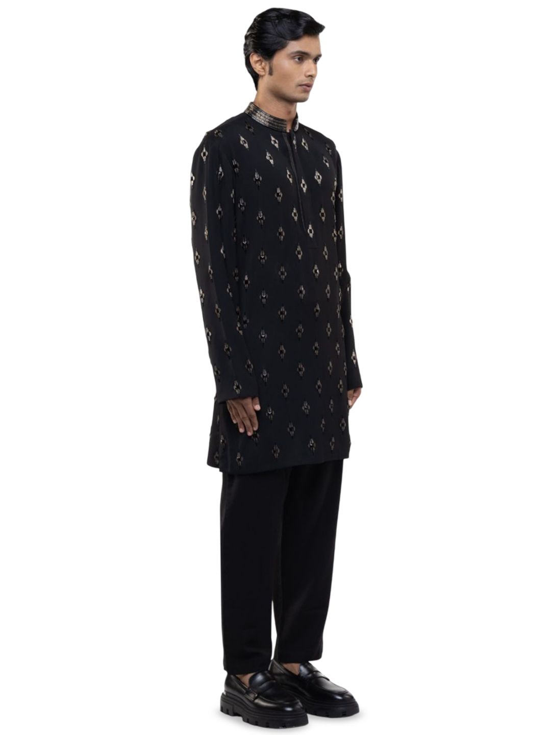 SDS By Kushal Shah Geometric Embroidered Mandarin Collar Cotton Straight Kurta & Trousers-picture-46