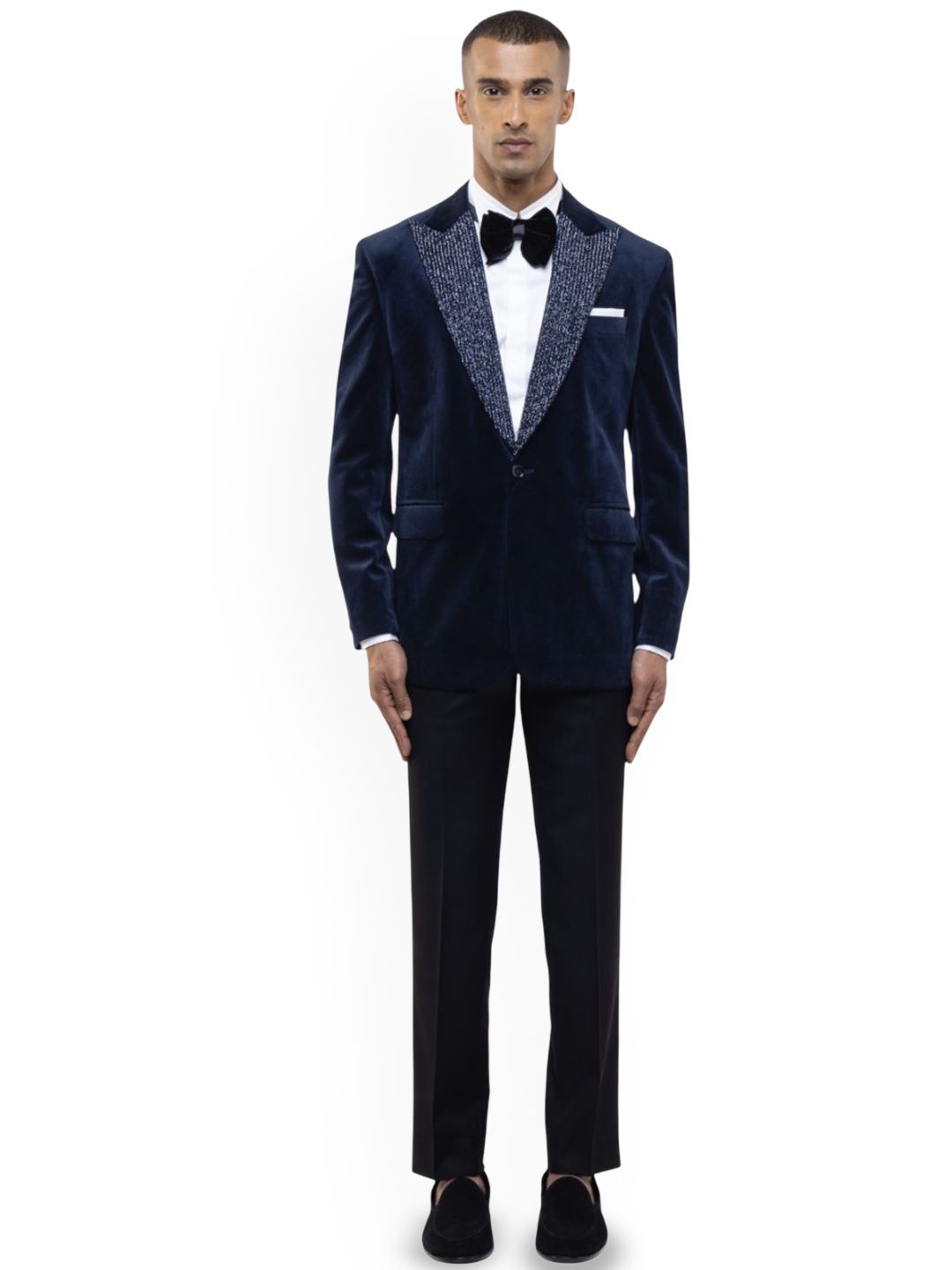 SDS By Kushal Shah Velvet Embellished Open Tuxedo Three-Piece Suit-image-35