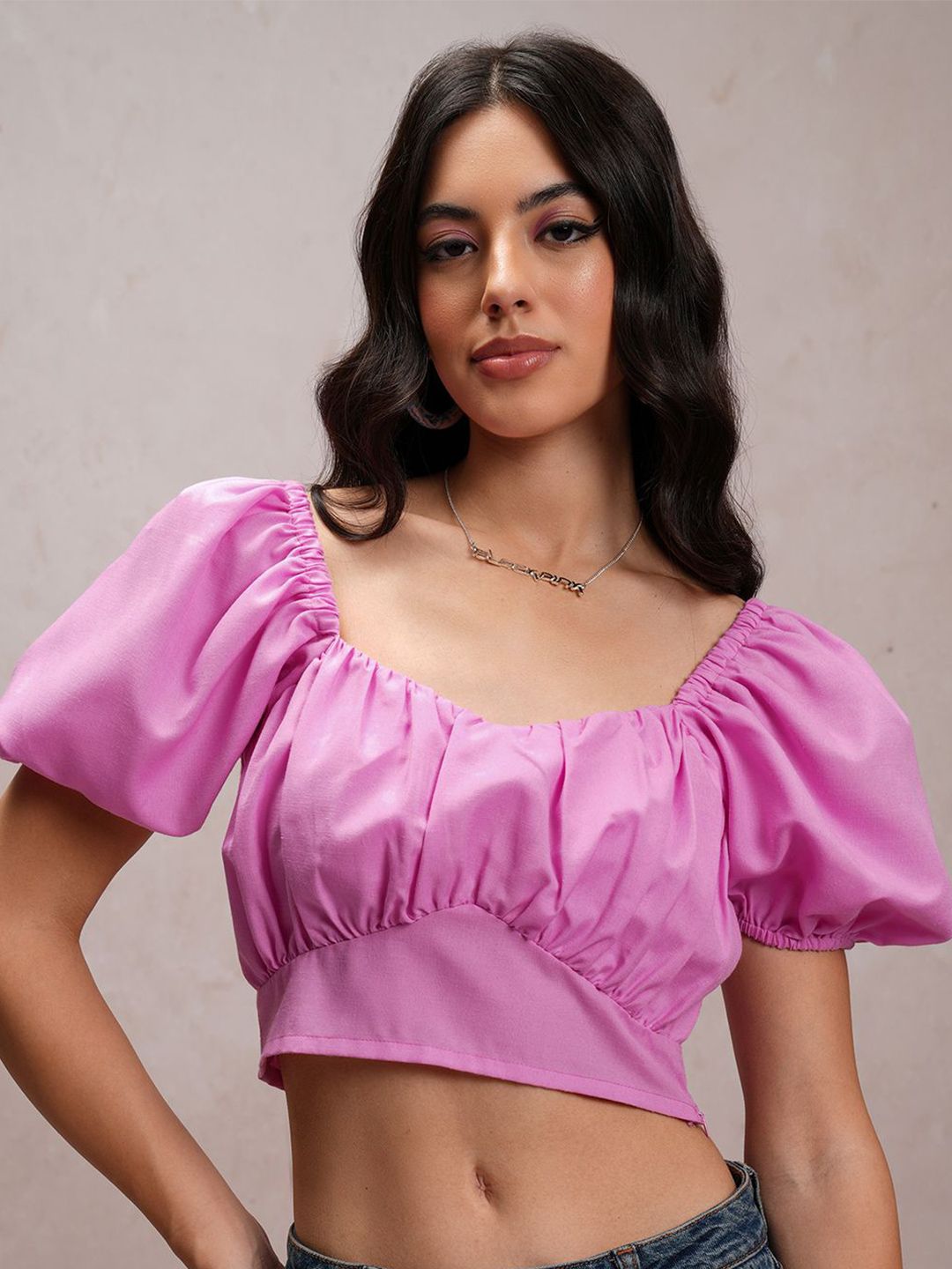 Tokyo Talkies Solid Blouson Crop Top-picture-35